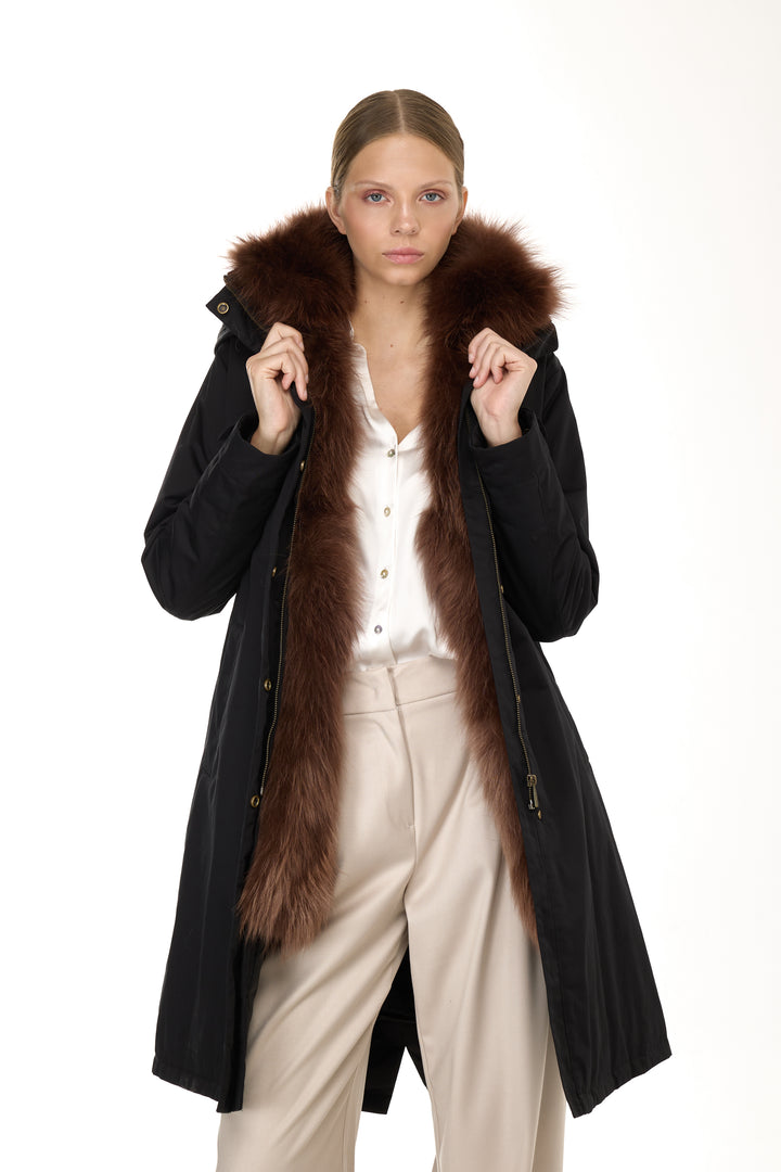 X-Long Elegant Long Parka Brown Raccoon