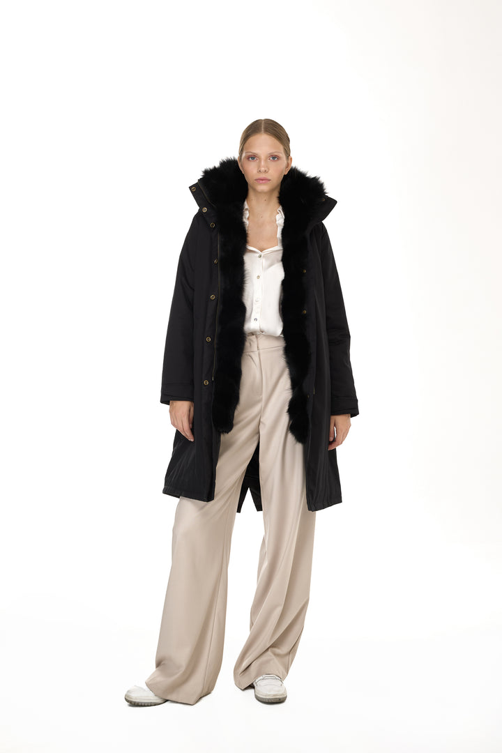 X-Long Elegant Long Parka Black Coyote