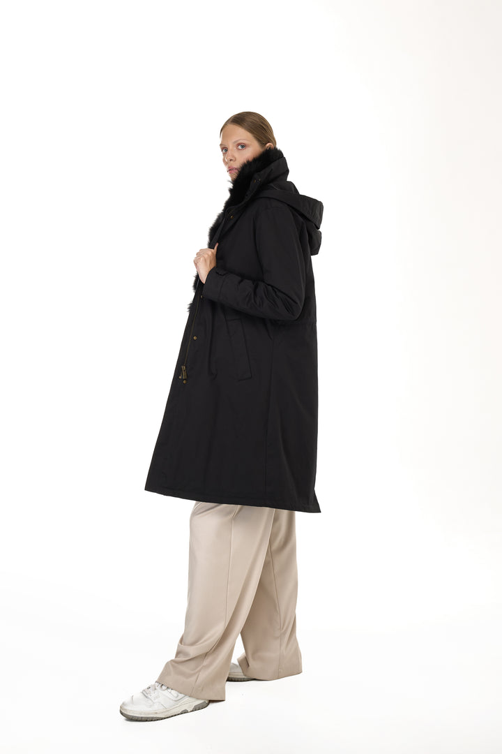X-Long Elegant Long Parka Black Coyote