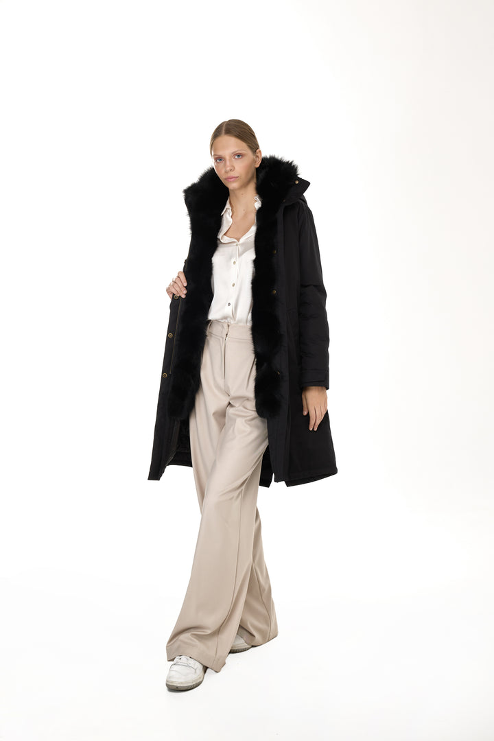 X-Long Elegant Long Parka Black Coyote