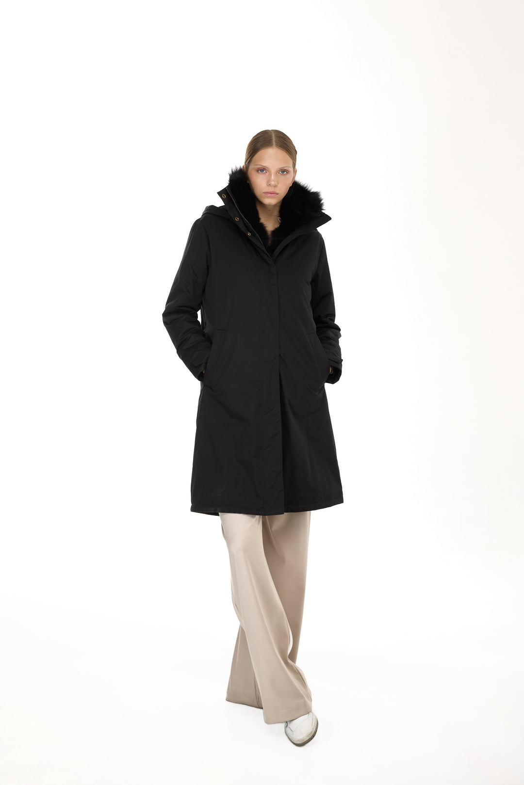 X-Long Elegant Long Parka Black Coyote