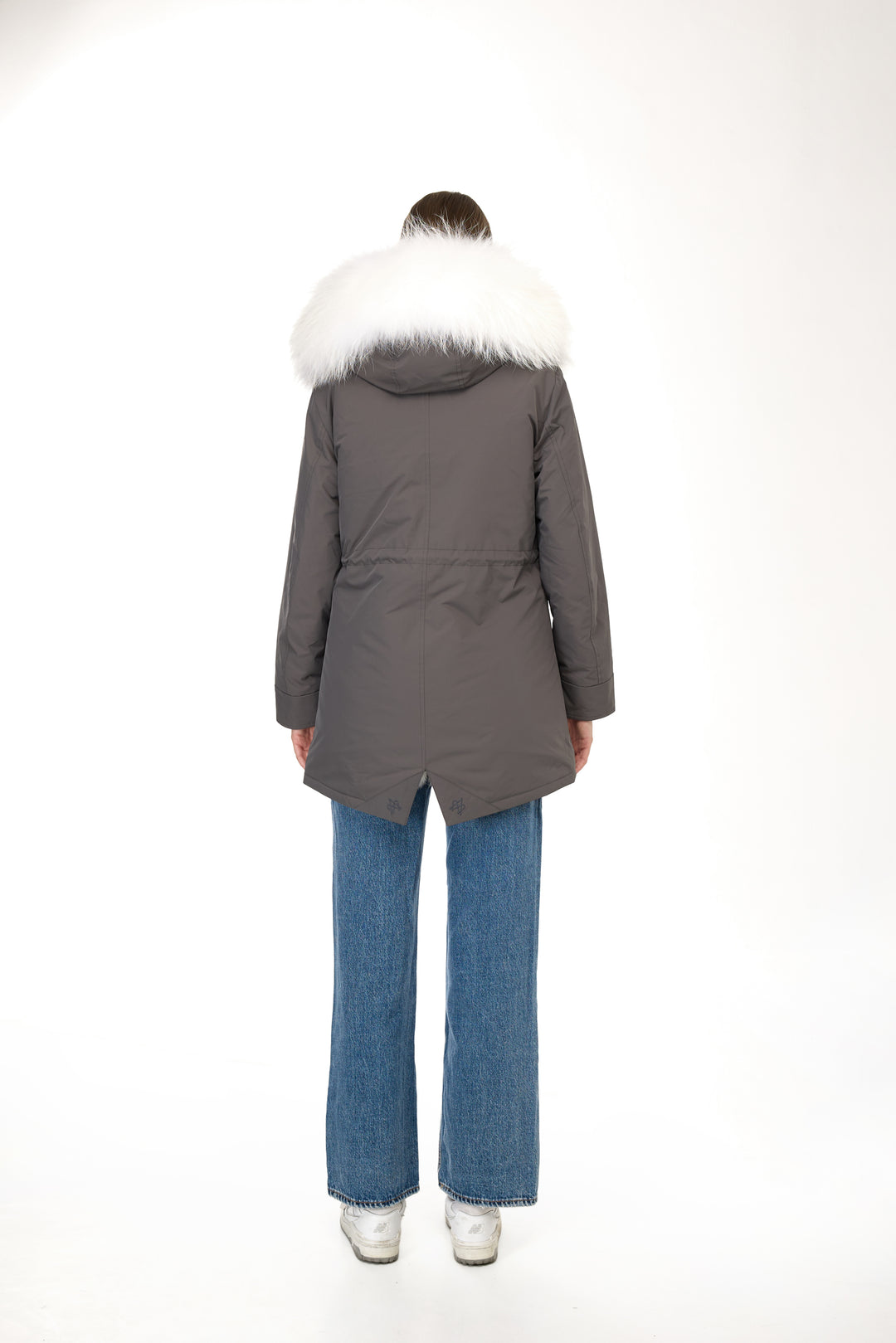 Urban Long Parka in Water Repellent Blend with Coyote Fur – White