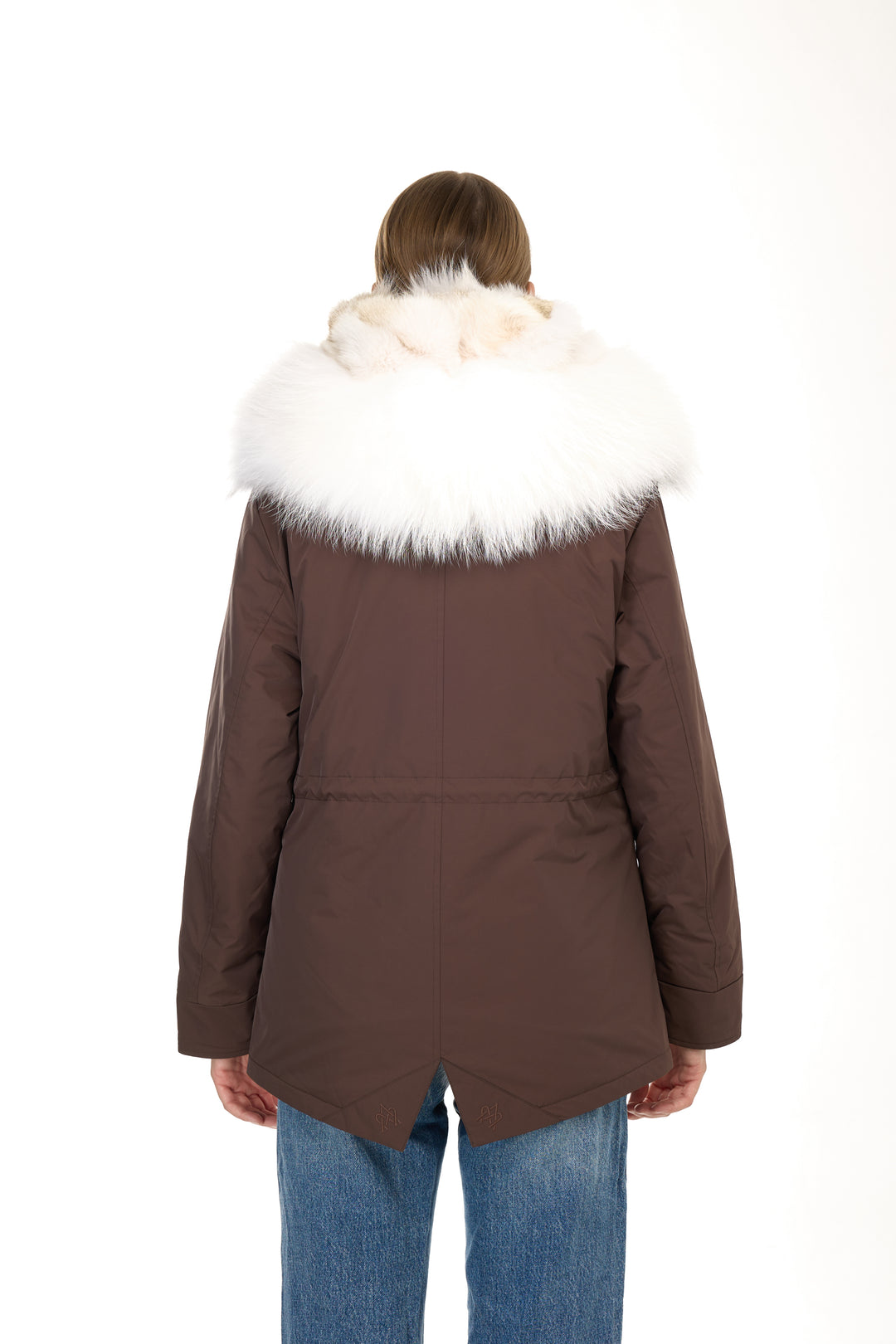Urban short Parka in Water Repellent Blend with Coyote Fur Vest – White