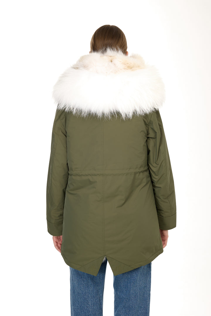 Urban Long Parka in Water Repellent Blend with Coyote Fur – White