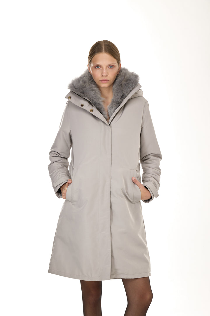 X-Long Elegant Long Parka Elephant Skin Coyote