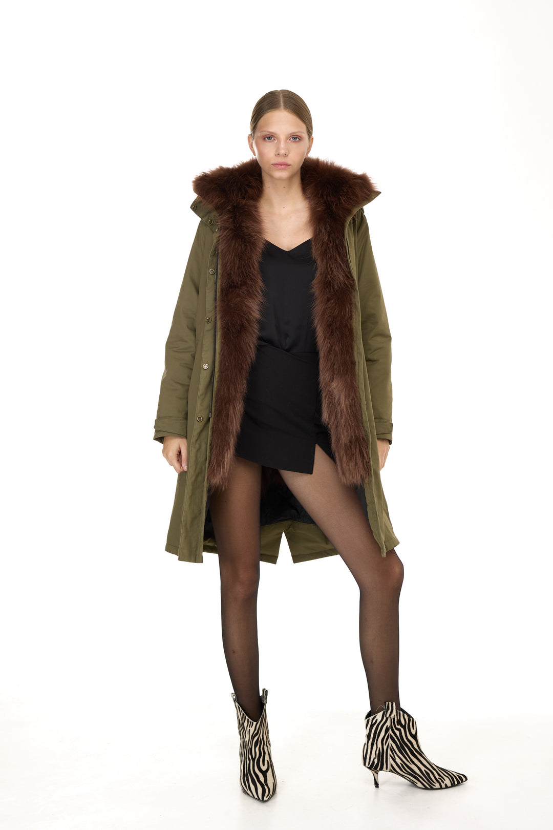 X-Long Elegant Long Parka Brown Raccoon