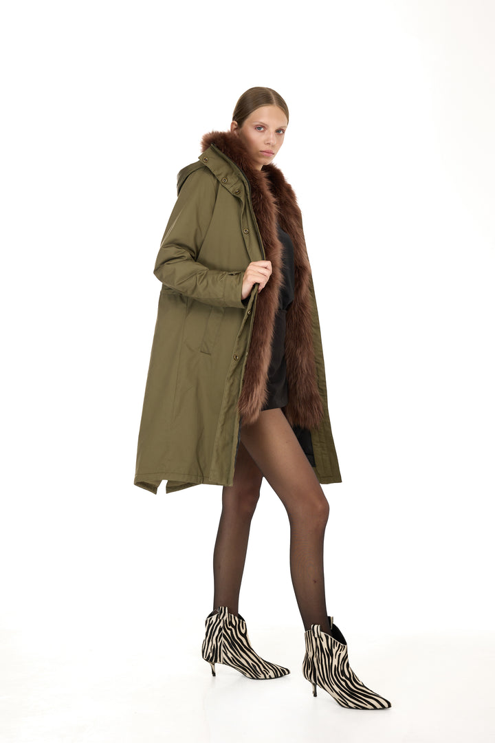X-Long Elegant Long Parka Brown Raccoon