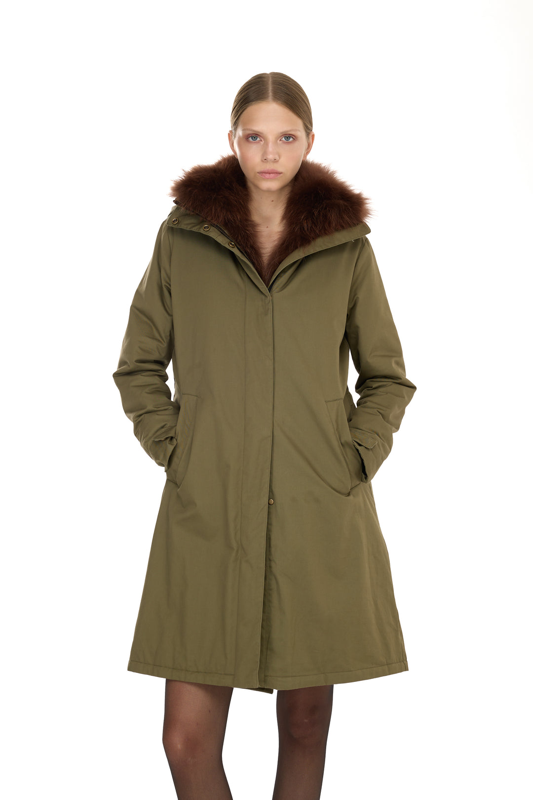 X-Long Elegant Long Parka Brown Raccoon
