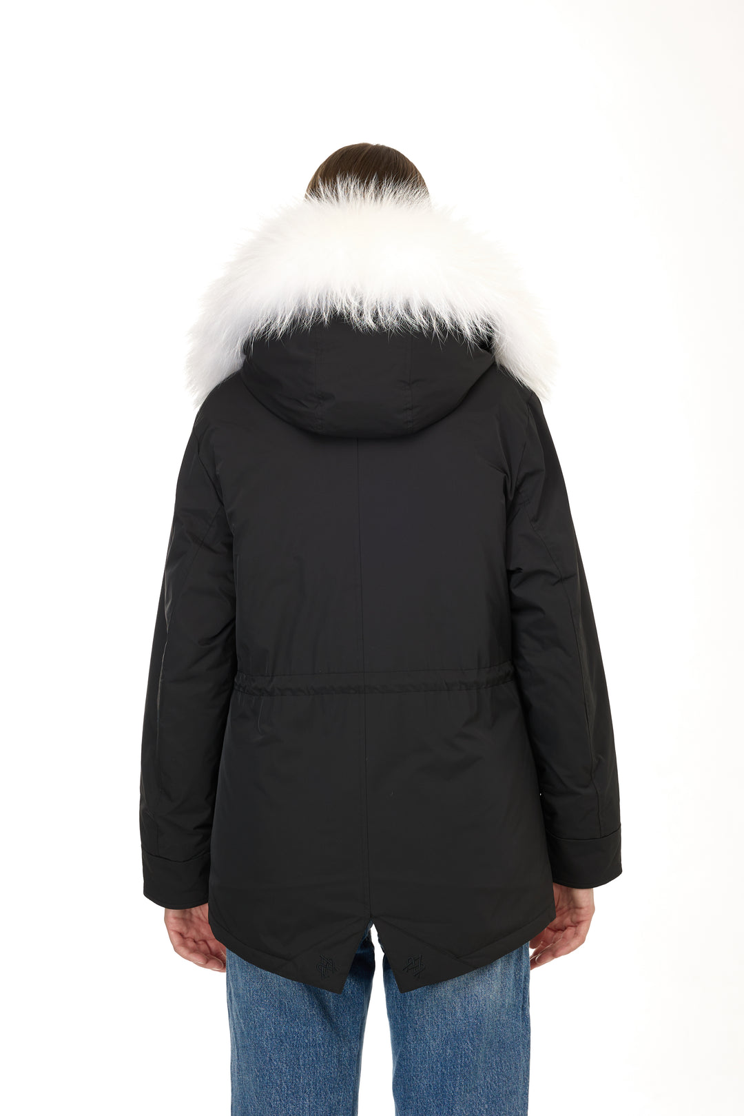 Urban short Parka in Water Repellent Blend with Coyote Fur Vest – White