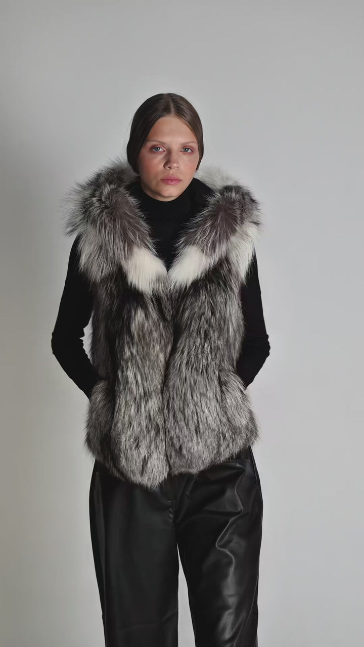 Platinum Fox Hoodie Vest – Natural Color